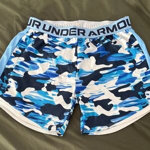 Under Armour Blue and White Camo Athletic Shorts